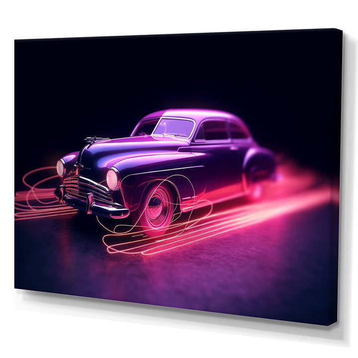 Neon Light American Muscle Car - Cars American Muscle Canvas Wall Art
