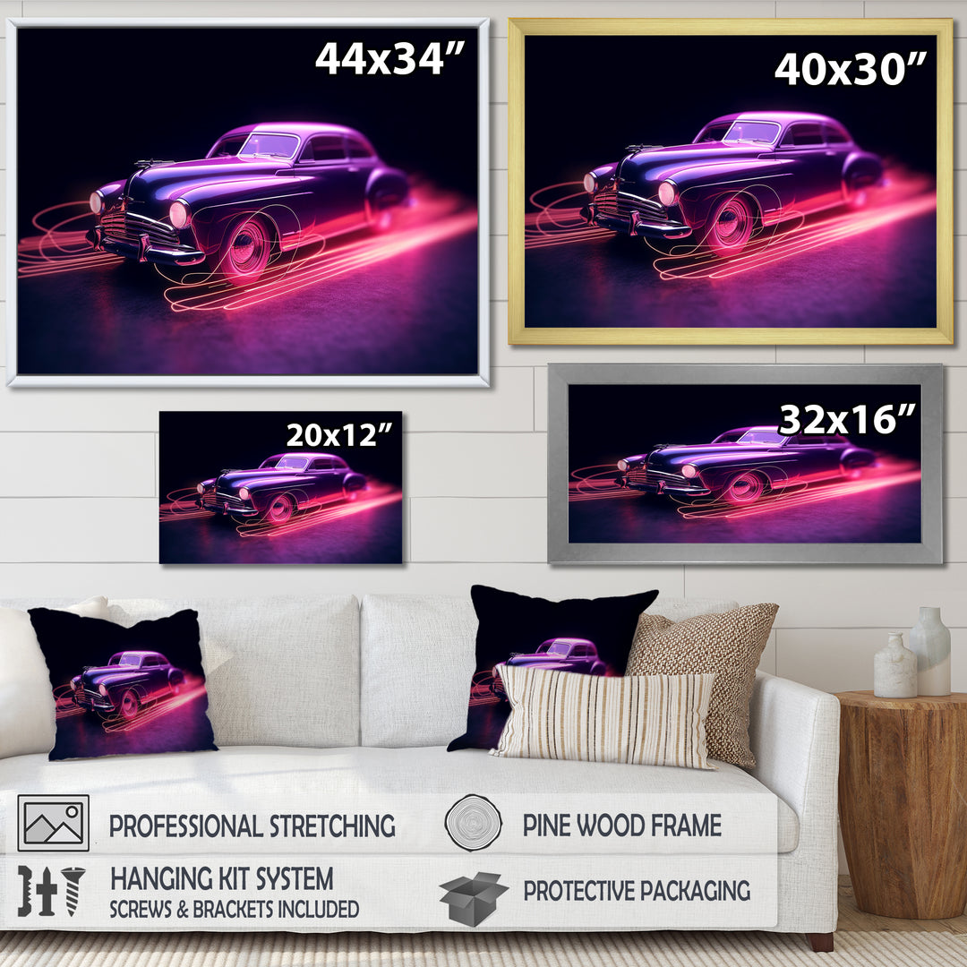 Neon Light American Muscle Car - Cars American Muscle Canvas Wall Art