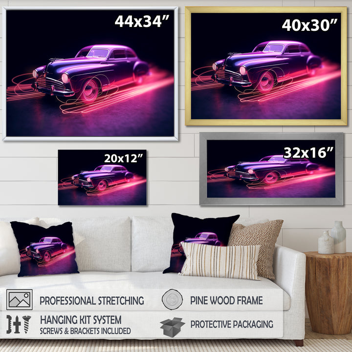 Neon Light American Muscle Car - Cars American Muscle Canvas Wall Art