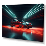 Neon Light Strips Around Red Sedan - Car/Van Canvas Wall Art