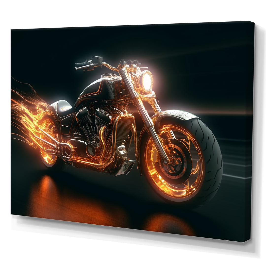 Neon Light Strips Motorcycle - Canvas Wall Art