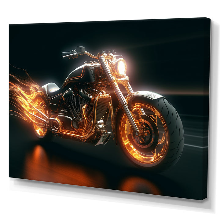 Neon Light Strips Motorcycle - Canvas Wall Art