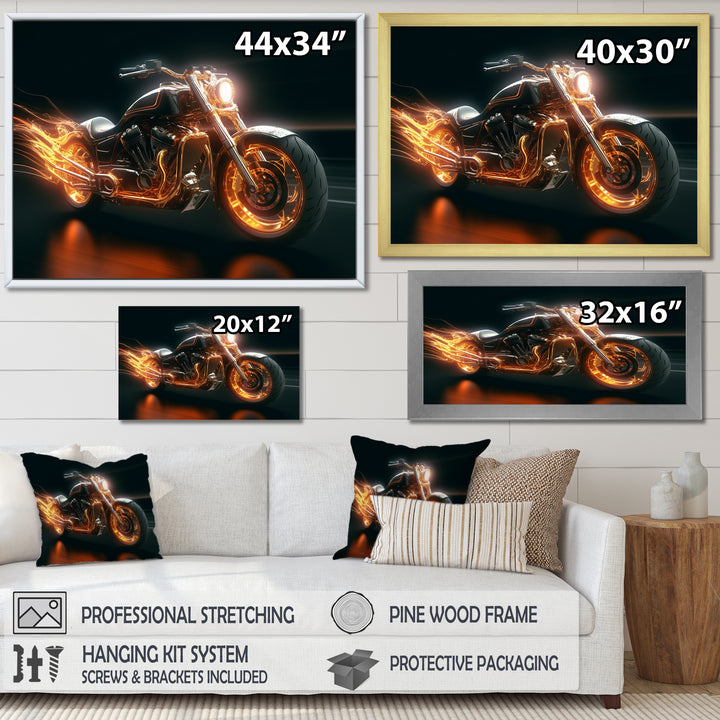 Neon Light Strips Motorcycle - Canvas Wall Art