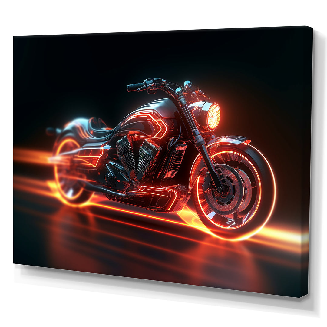Neon Light Strips Around Silver Motorcycle - Canvas Wall Art