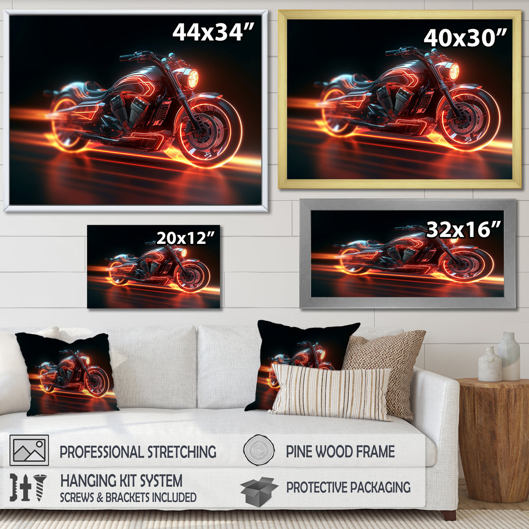 Neon Light Strips Around Silver Motorcycle - Canvas Wall Art