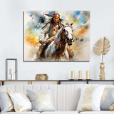 Colorful Native Indian Warrior - People Canvas Wall Art