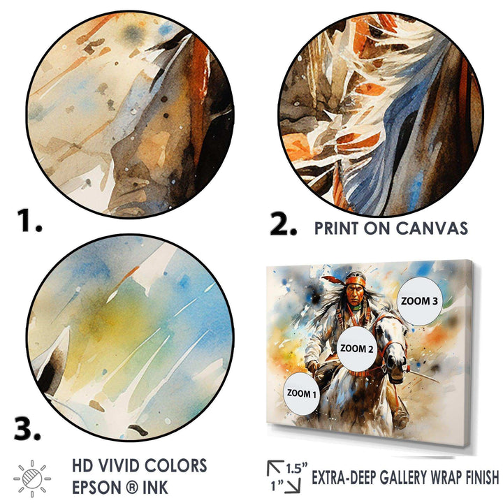 Colorful Native Indian Warrior - People Canvas Wall Art