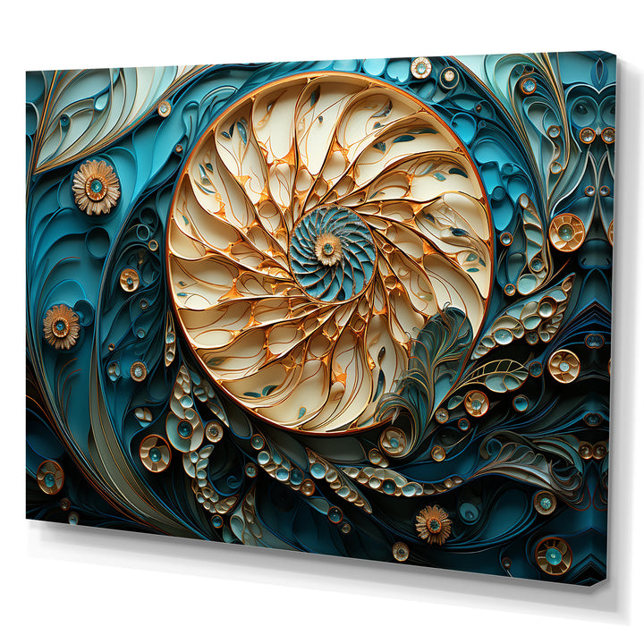 Gold And Blue Nautilus Vortex - Nautilus Canvas Wall Art