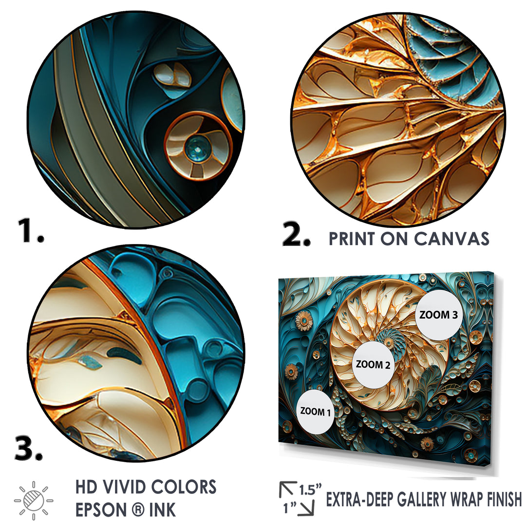 Gold And Blue Nautilus Vortex - Nautilus Canvas Wall Art