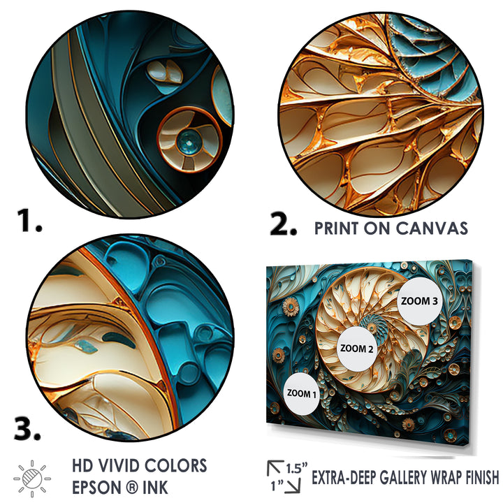 Gold And Blue Nautilus Vortex - Nautilus Canvas Wall Art