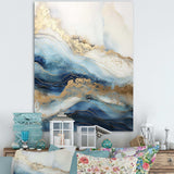 White And Blue Goldern Abstract River - Landscapes Canvas Wall Art