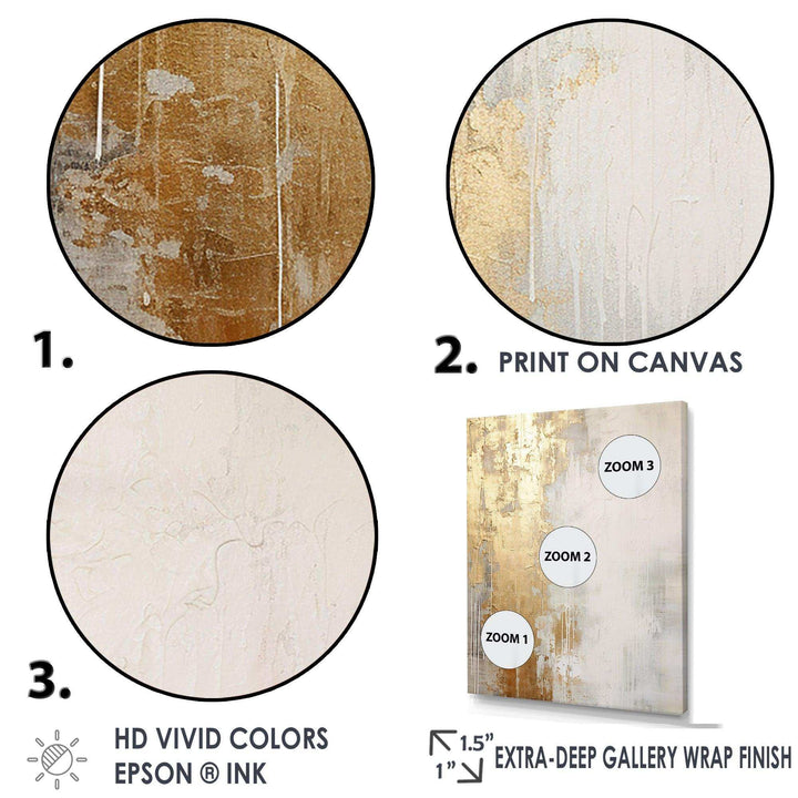Minimal Gold And Beige Abstract River III - Landscapes Canvas Wall Art