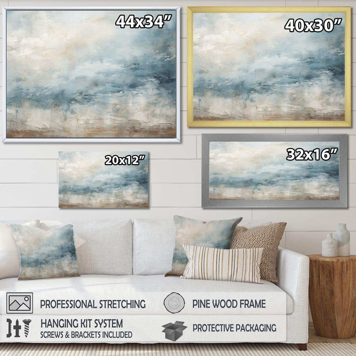Beige Blue Ocean Storm I - Abstract Canvas Wall Art