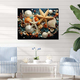 Modern Beach Shellfish Collage - Coastal Canvas Wall Art