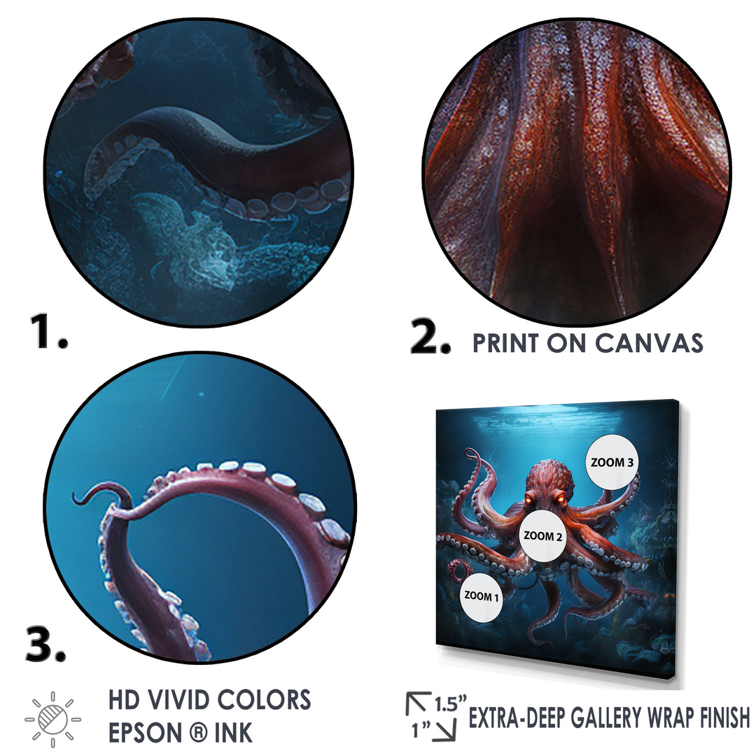 Cosmic Art Style Octopus - Coral Octopus Wall Art
