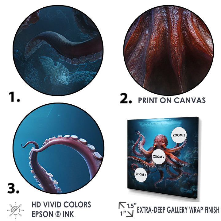 Cosmic Art Style Octopus - Coral Octopus Wall Art