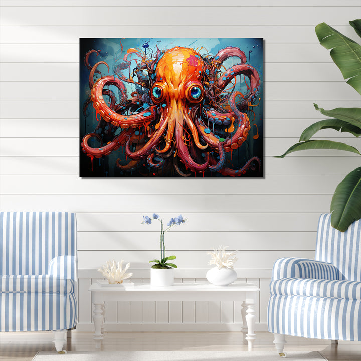 Octopus Expressionist Abyss - Octopus Framed Canvas Art
