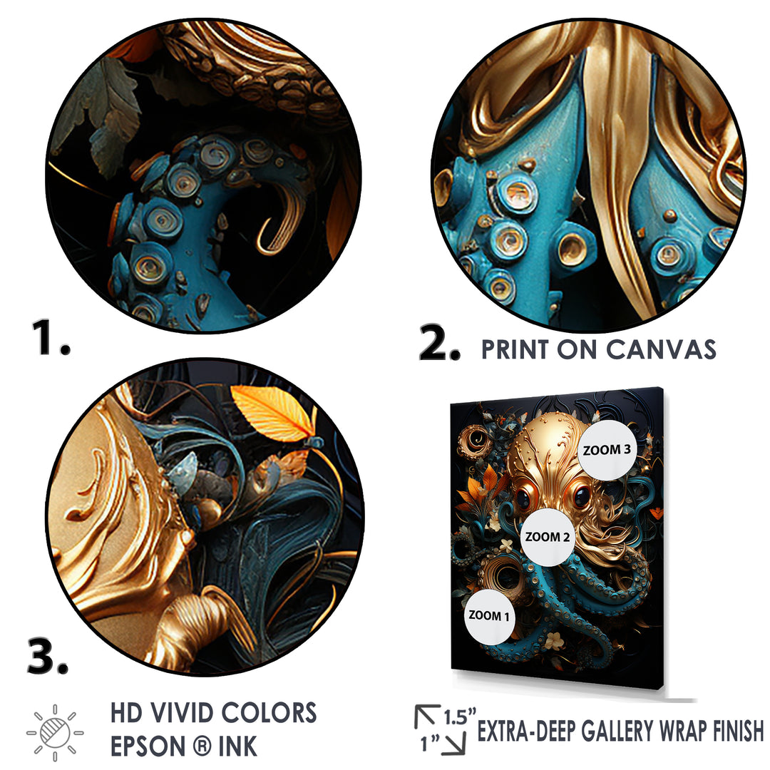 Octopus Golden Underwater - Octopus Home Decor Art