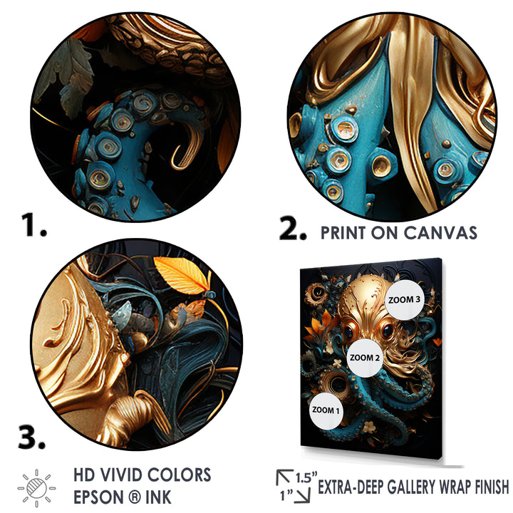 Octopus Golden Underwater - Octopus Home Decor Art
