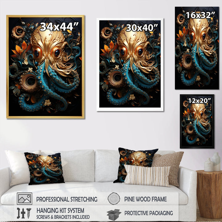 Octopus Golden Underwater - Octopus Home Decor Art