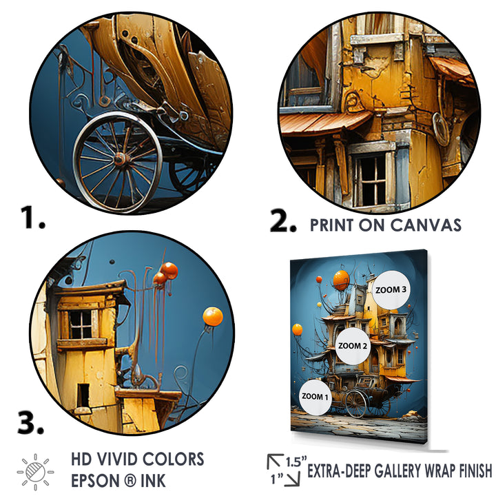 Surrealism Carriage Cart House Transportation - Old American Cart Canvas Wall Art
