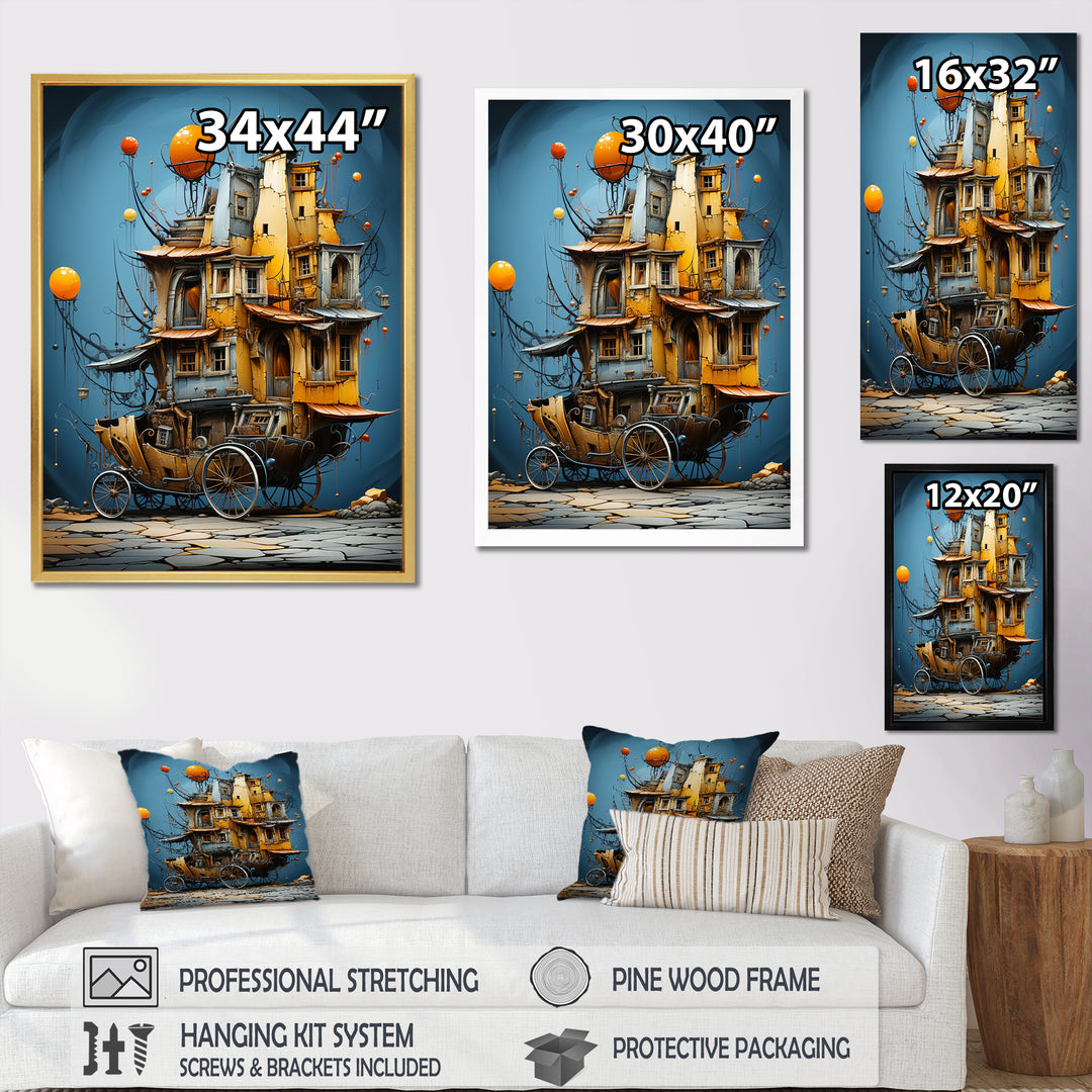 Surrealism Carriage Cart House Transportation - Old American Cart Canvas Wall Art