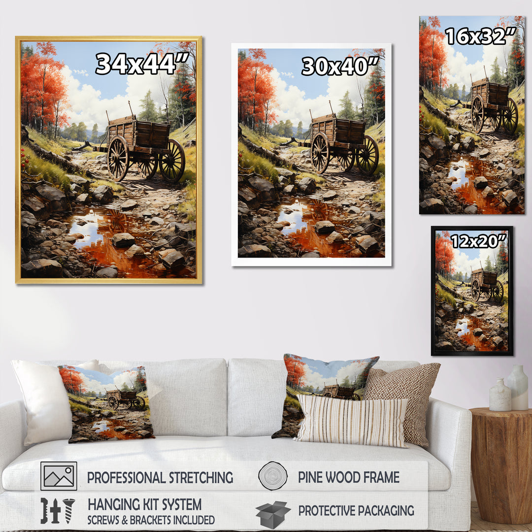 Rustic Red Us Carriage Cart - Old American Cart Canvas Wall Art