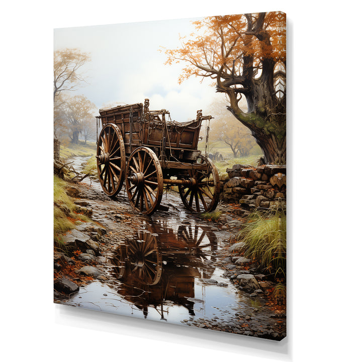 Watercolor Old Carriage Cart Memory - Old American Cart Canvas Wall Art