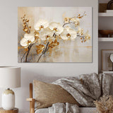 Minimalism Beige And Gold Orchids - Floral Canvas Wall Art