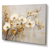 Minimalism Beige And Gold Orchids - Floral Canvas Wall Art