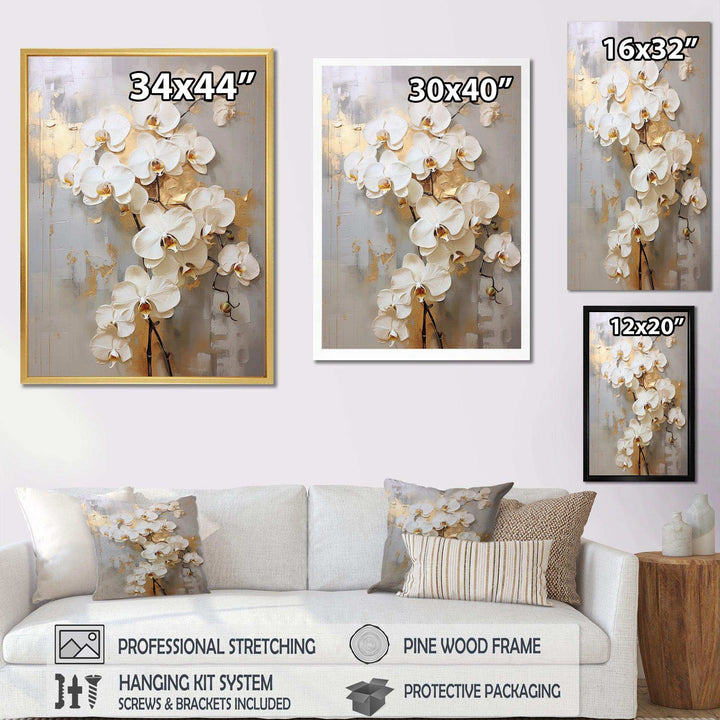 Minimalism Beige And Gold Orchids IV - Floral Canvas Wall Art