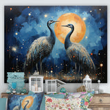 Moonlight Celestial Wanderers Ostriches - Ostriches Living Room Wall Art