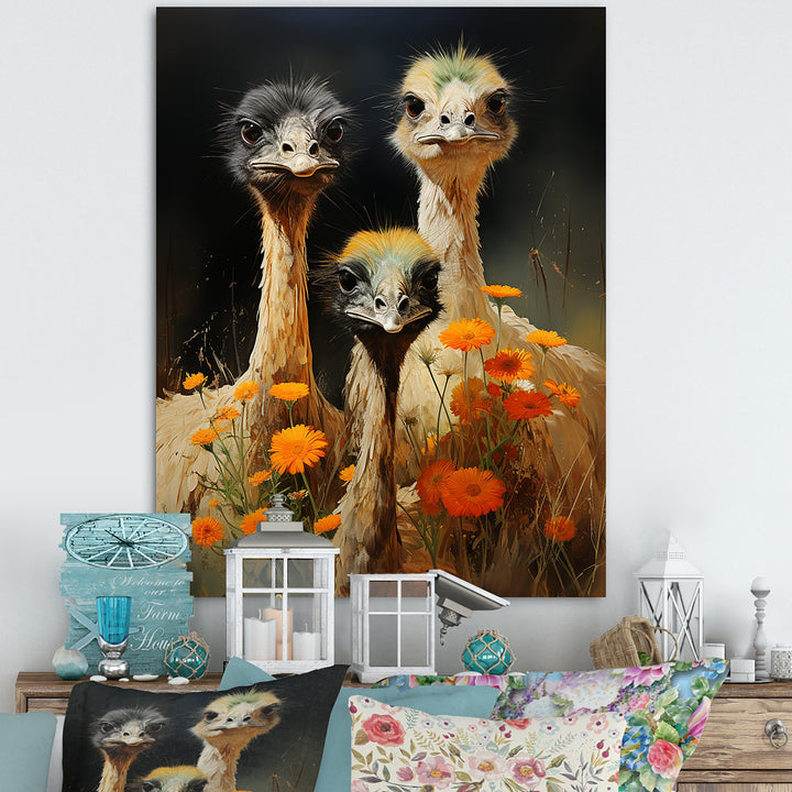 Ostriches Family Graceful Grazers - Ostriches Wall Decor