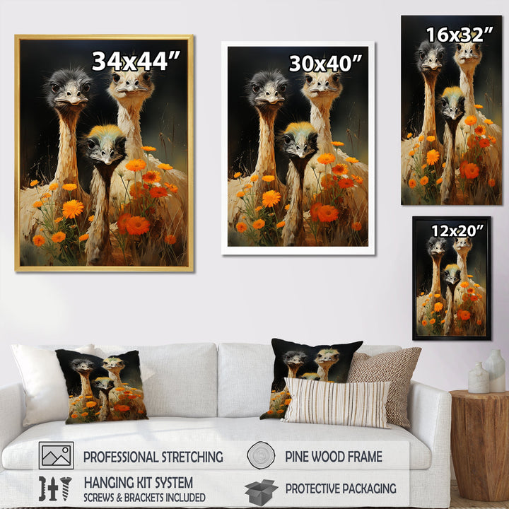 Ostriches Family Graceful Grazers - Ostriches Wall Decor