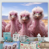 Pink Ostriches Mirage Portrait - Ostriches Wall Art Prints
