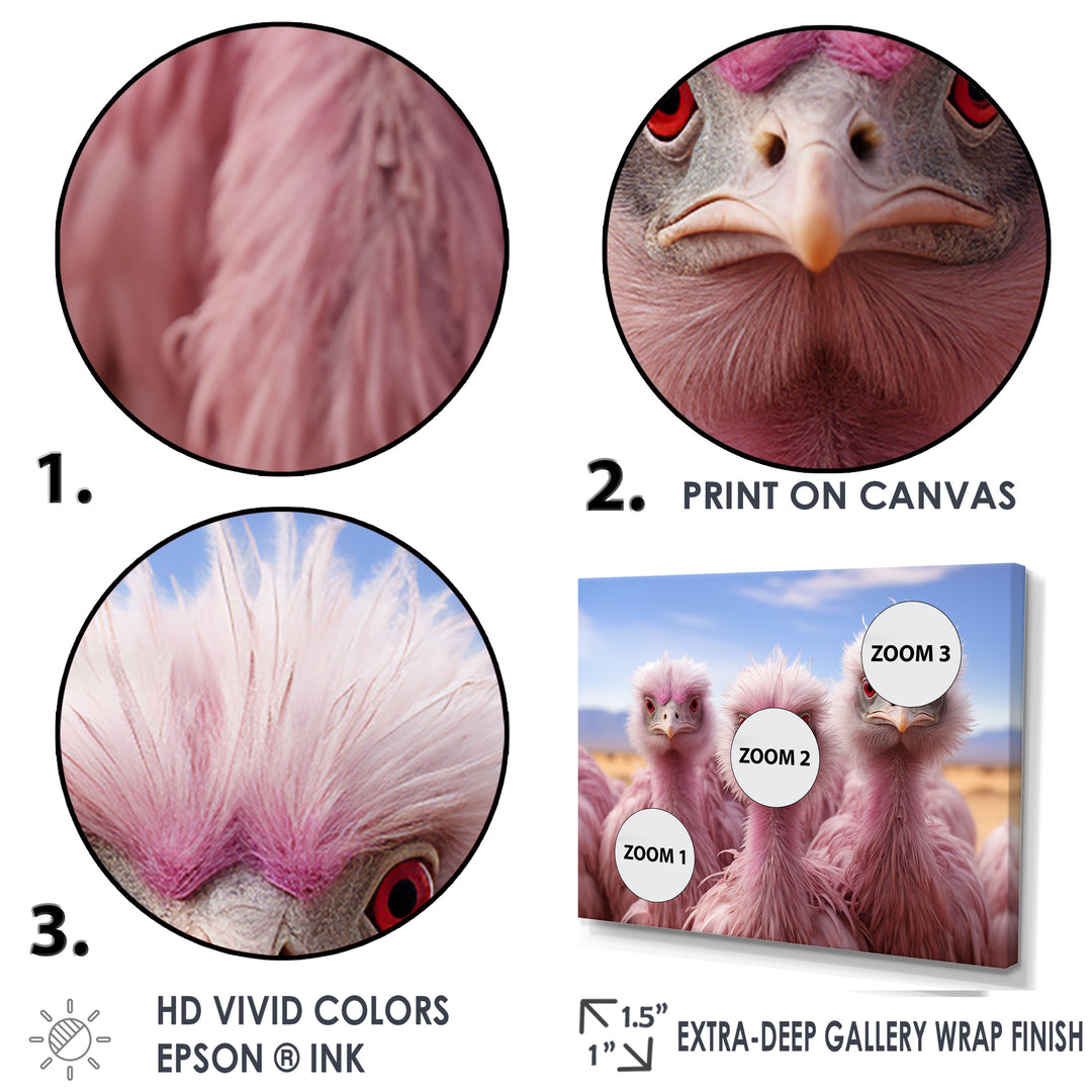 Pink Ostriches Mirage Portrait - Ostriches Wall Art Prints