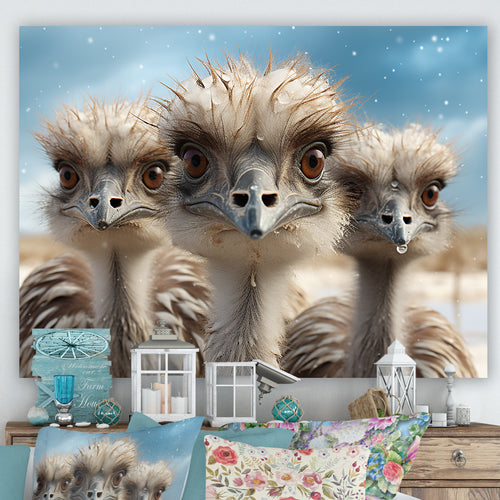 Monochrome Ostrich Mirage - Beige Ostriches Wall Art
