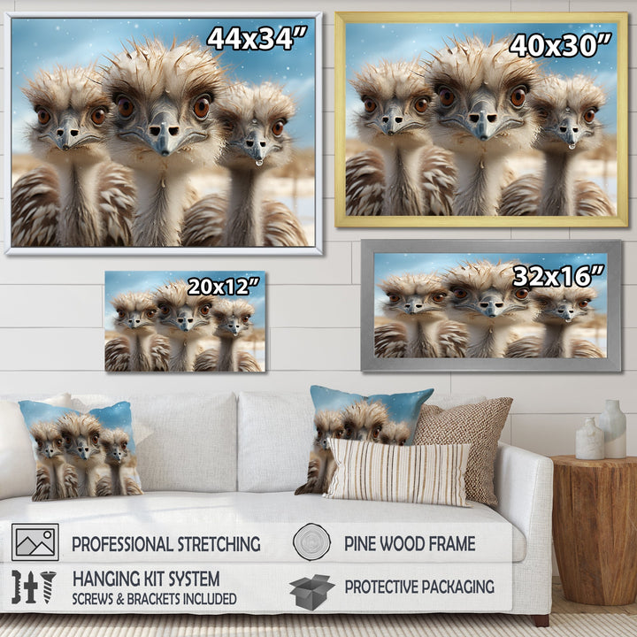 Monochrome Ostrich Mirage - Beige Ostriches Wall Art
