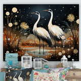 Mystic Ostriches Silhouettes By The Pond - Ostriches Framed Canvas Art