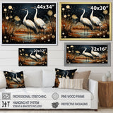 Mystic Ostriches Silhouettes By The Pond - Ostriches Framed Canvas Art