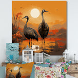 Ostriches At Dusk By The Pond - Ostriches Living Room Wall Art