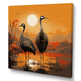 Ostriches At Dusk By The Pond - Ostriches Living Room Wall Art
