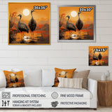 Ostriches At Dusk By The Pond - Ostriches Living Room Wall Art