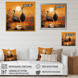 Ostriches At Dusk By The Pond - Ostriches Living Room Wall Art