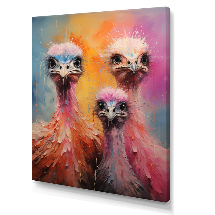 Ostrich Whimsy Portraits - Multi-Color Ostriches Wall Art