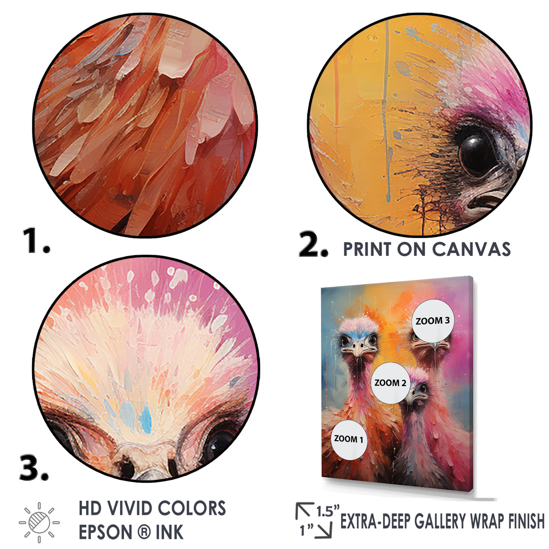 Ostrich Whimsy Portraits - Multi-Color Ostriches Wall Art