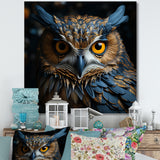 Blue And Yellow Majestic Owl Contemporary Stare - Blue Owl Wall Art