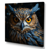 Blue And Yellow Majestic Owl Contemporary Stare - Blue Owl Wall Art