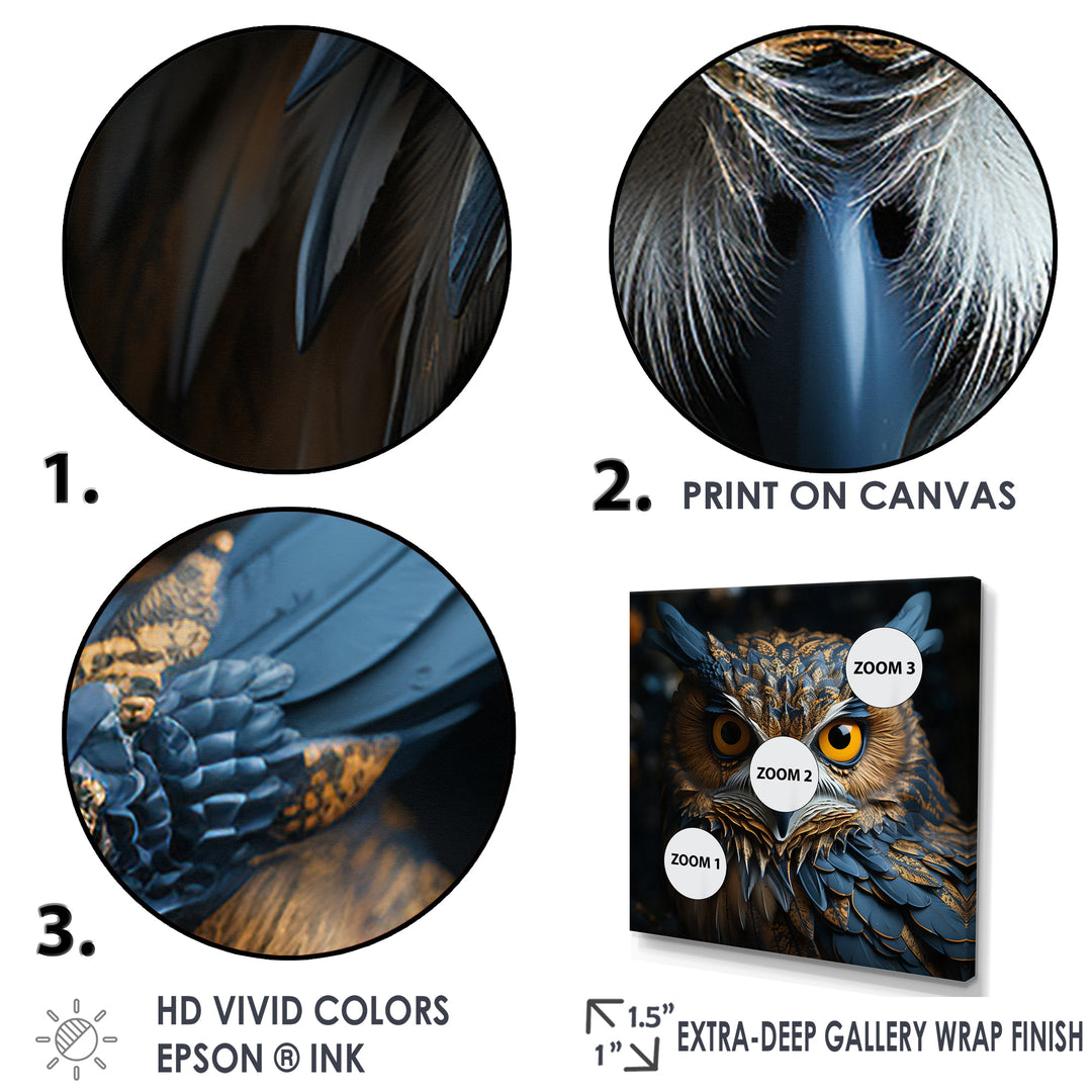 Blue And Yellow Majestic Owl Contemporary Stare - Blue Owl Wall Art