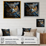 Blue And Yellow Majestic Owl Contemporary Stare - Blue Owl Wall Art